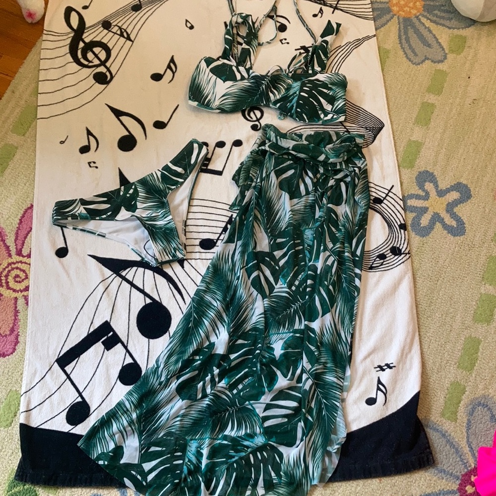 NWOT Shein 3 piece tropical bikini set